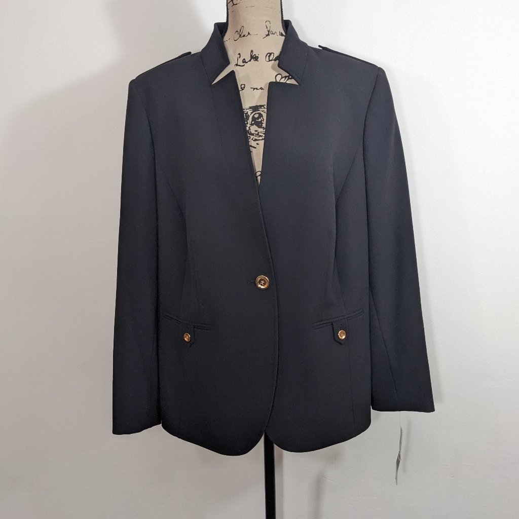 New Tahari Arthur S Levine Blazer Womens Inverted Lapel Black Elegant Jacket 14w